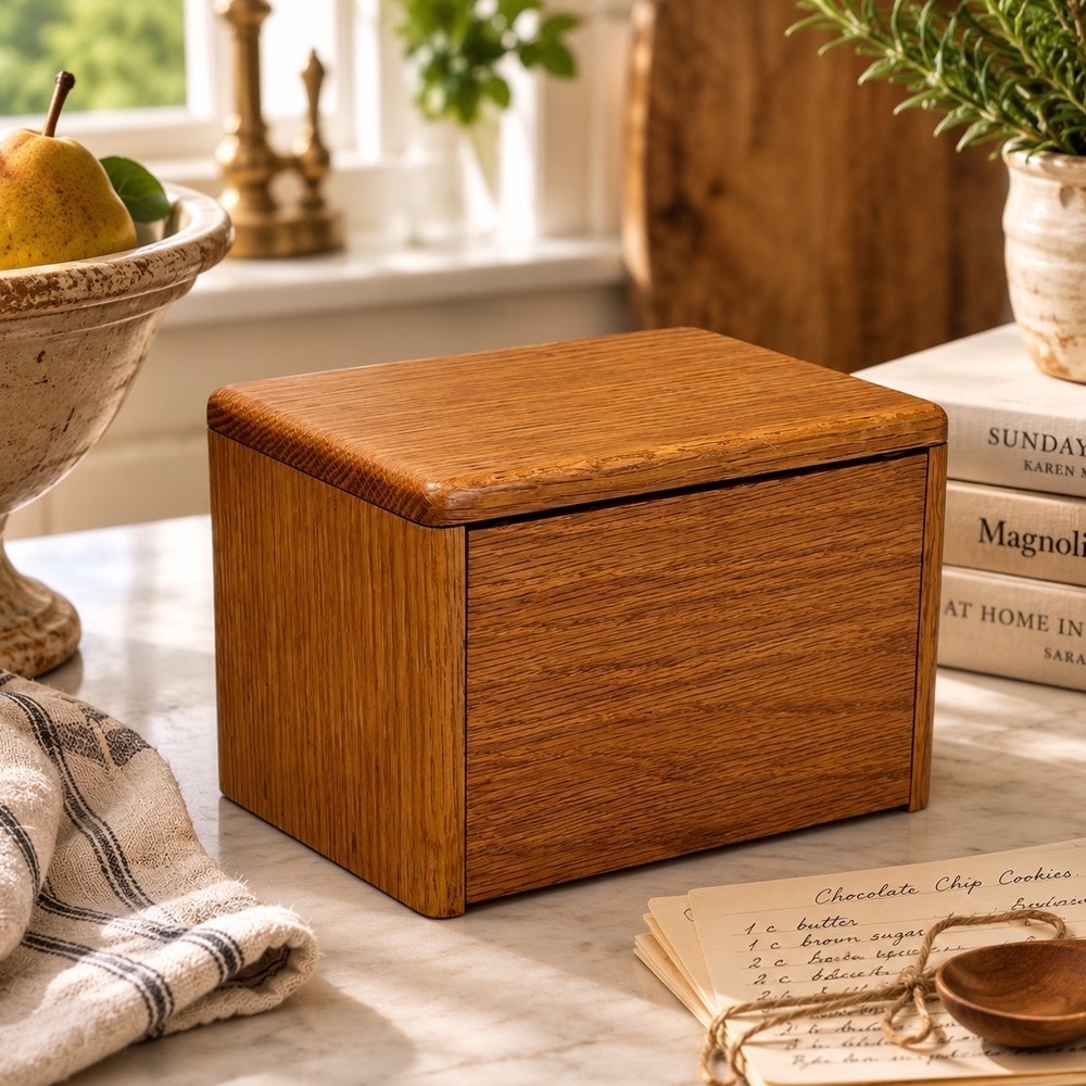 Vintage Oak Recipe Box Wooden Kitchen Recipe Card Holder Countertop Storage